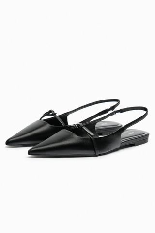 Zara + Leather Slingback Ballet Flats With Pointed Toe