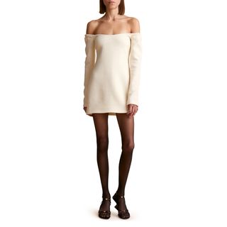 Khaite + Octavia Off the Shoulder Long Sleeve Wool Crepe Minidress