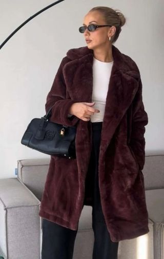 French Connection + Buona Faux Fur Long Sleeve Coat Main