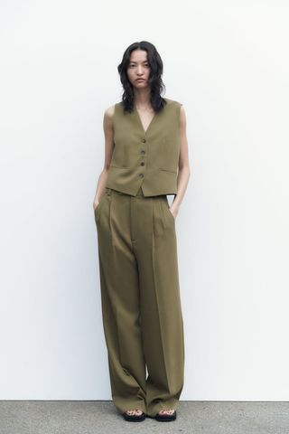 Zara + Buttoned Cropped Vest