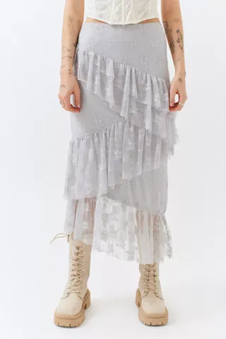Urban Outfitters + U0 Juna Lace Layered Midi Skirt