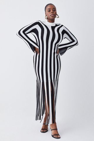 Karen Millen + Plus Size Striped Knitted Maxi Column Dress