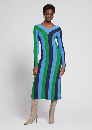 & Other Stories + Fitted V-Neck Knitted Dress