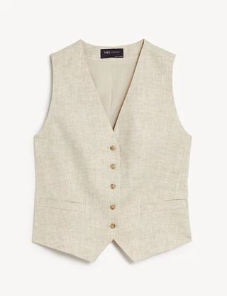 M&S Collection + Linen Blend Tailored Waistcoat