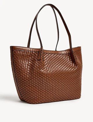 M&S Collection + Leather Woven Tote Bag