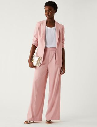 M&S Collection + Satin Twill Wide Leg Trousers