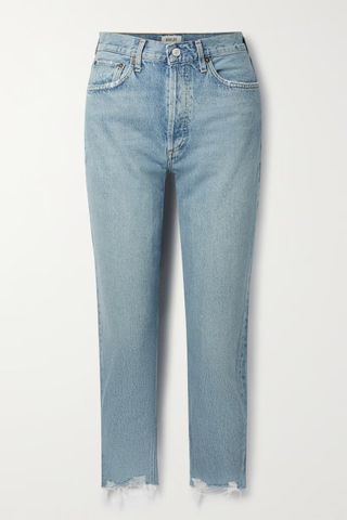 Agolde + Riley Distressed Cropped High-Rise Straight-Leg Organic Jeans