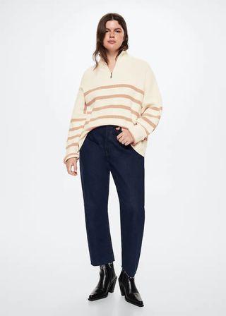 Mango + Striped Sweater With Zipper