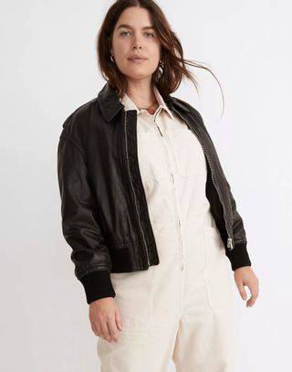 Madewell + Washed Leather Crop Bomber Jacket