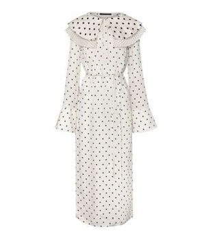 Mother of Pearl + Lenox Silk Satin Polka Dot Frill Collar Midi Dress