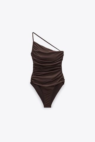 Zara + Ruched Asymmetric Swimsuit