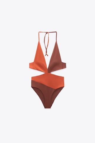 Zara + Cut-Out Halter Swimsuit