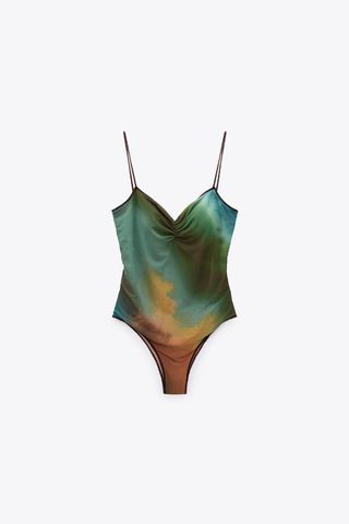 Zara + Printed Tulle Swimsuit