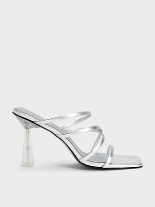 Charles & Keith + Silver Transparent Heel Strappy Mules