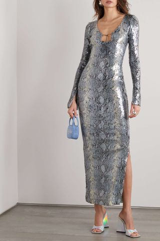 16arlington + Solaria Sequined Snake-Print Tulle Maxi Dress