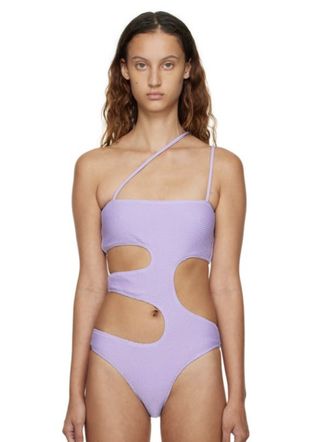 Danielle Guizio + Purple One-Piece Swimsuit