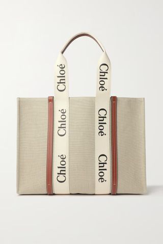 Chloé + + Net Sustain Woody Large Leather-Trimmed Linen Tote