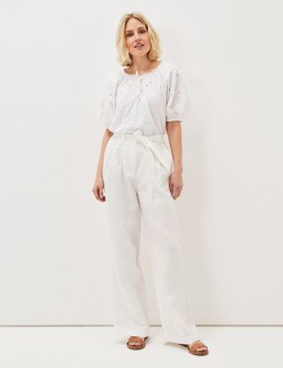 Phase Eight + Pure Linen Belted Wide Leg Trousers