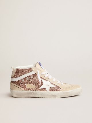 Golden Goose + Mid Star Sneakers With Pink-Gold Glitter