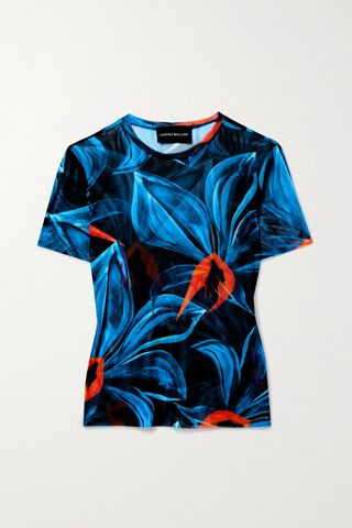 Louisa Ballou + Printed Stretch-Mesh T-Shirt