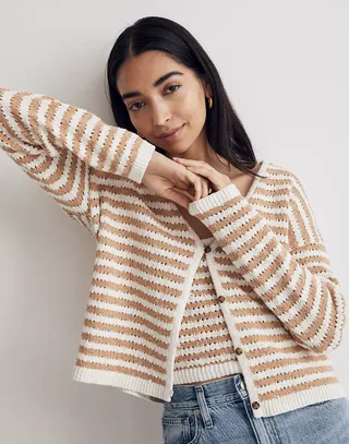 Madewell + Open-Stitch Cardigan Sweater in Stripe