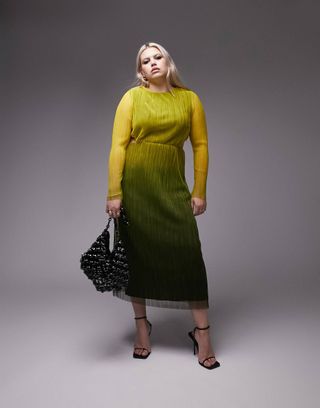 Topshop Curve + Ombre Cut Out Long Sleeve Midi Dress in Multi