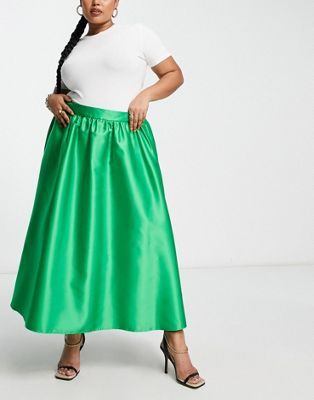 River Island + A-Line Midi Skirt in Green