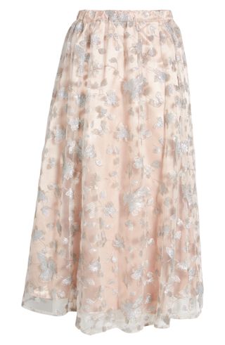Anne Klein + Floral Sequin A-Line Midi Skirt