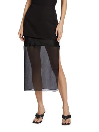 Helmut Lang + Sheer Knit 
Twill Midi-Skirt