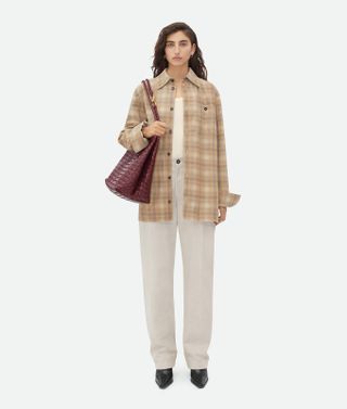 Bottega Veneta + Oversized Flannel-Printed Leather Shirt