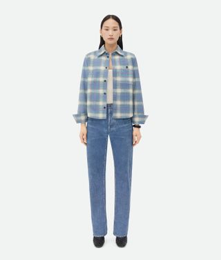 Bottega Veneta + Flannel-Printed Leather Shirt