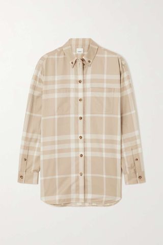 Burberry + Embroidered Checked Cotton-Twill Shirt