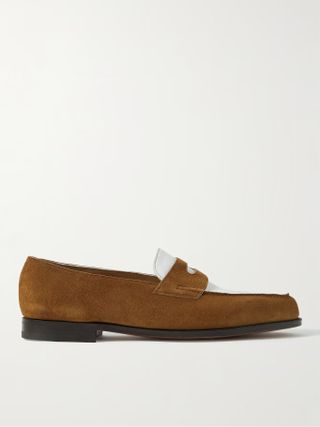 John Lobb + Lopez Leather and Suede Penny Loafers