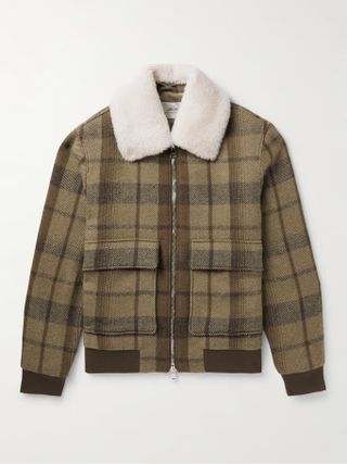 Mr P + Checked Shearling-Trimmed Virgin Wool Blouson Jacket