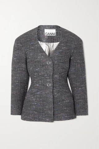Ganni + Recycled Wool-Blend Bouclé Blazer
