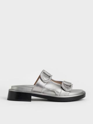 Charles 
Keith + Pewter Gabine Leather Slides