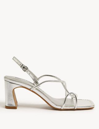 M&S Collection + Leather Strappy Statement Sandals in Silver