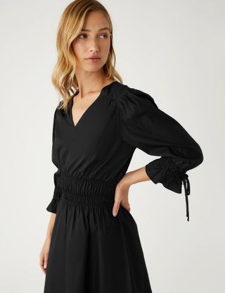 M&S Collection + Pure Cotton V-Neck Mini Waisted Dress