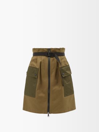 Moncler + Cargo-Pocket Belted Cotton-Blend Gabardine Skirt