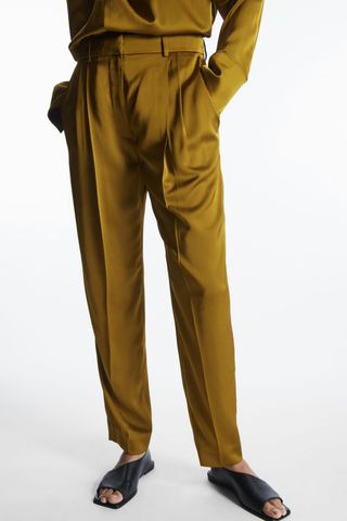 COS + Straight-Leg Pleated Satin Trousers