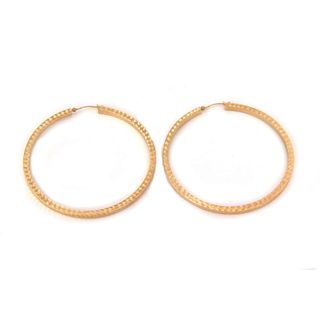 Unbranded + 14k Yellow Gold Square Diamond Cut Design 2.65-Inch Large Hoop Earrings