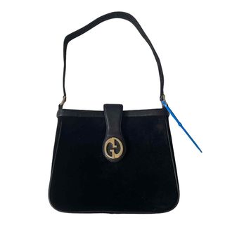 Gucci + Vintage 1973 GG Logo Shoulder Bag Suede Black With Dustbag and Box