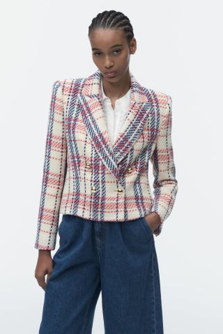 Zara + Double Breasted Textured Jacket