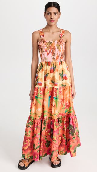 Farm Rio + Mixed Warm Prints Maxi Dress