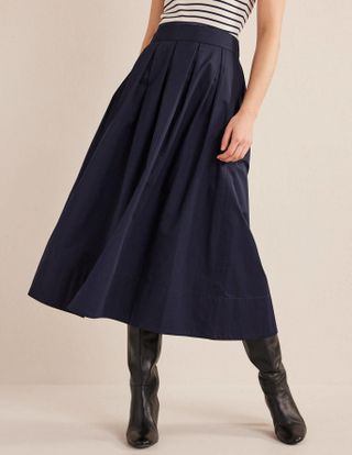 Boden + Pleated Sateen Midi Skirt