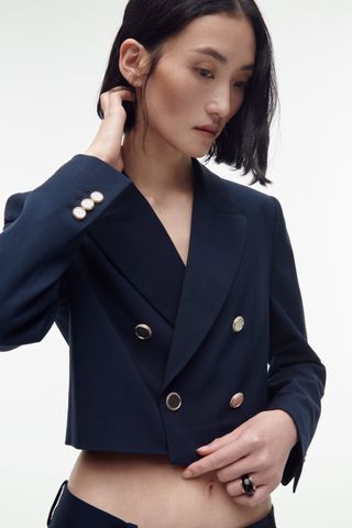 Zara + Double Breasted Crop Blazer