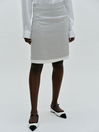 Source Unknown + Layered Satin Skirt in Silver