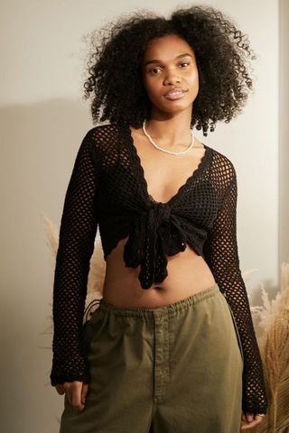 Urban Outfitters + Tie-Front Crochet Sweater