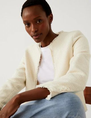 M&S Collection + Pure Cotton Tweed Collarless Short Jacket