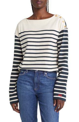 Rag & Bone + Bardot Stripe Shoulder Button Cotton Top